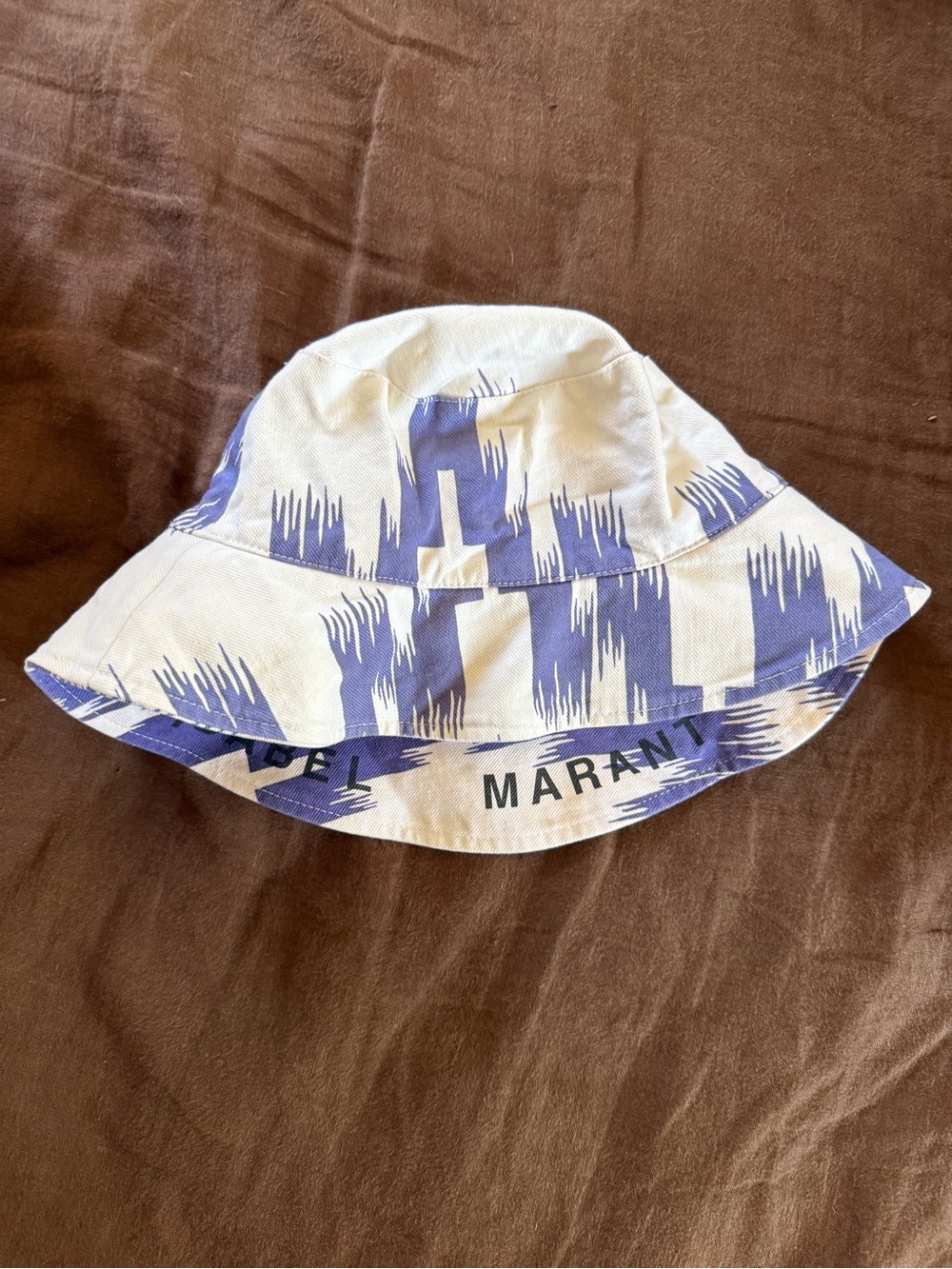Isabel Marant White and Blue Graphic Bucket Hat